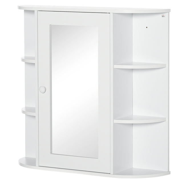Armoire de salle de bain avec miroir mural, armoire suspendue à 8 compartiments, armoire polyvalente, blanche, 66 x 17 x 63 cm