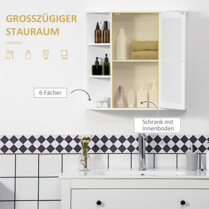 Wandmontierter Badezimmer-Spiegelschrank, 8 Fächer, weiß