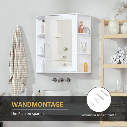 Wandmontierter Badezimmer-Spiegelschrank, 8 Fächer, weiß