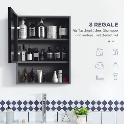 Bathroom mirror cabinet, stainless steel, glass shelves