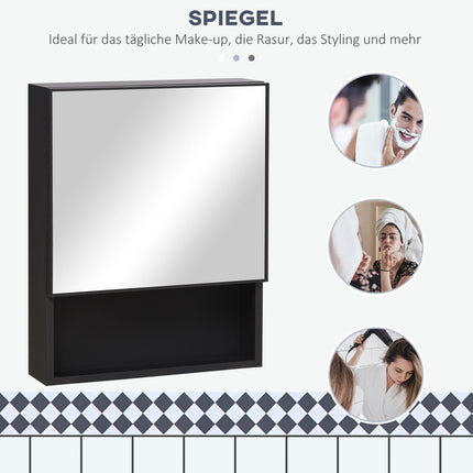 Bathroom mirror cabinet, stainless steel, glass shelves