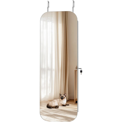 Mirror Jewelry Cabinet, Full-Length, Lockable, White