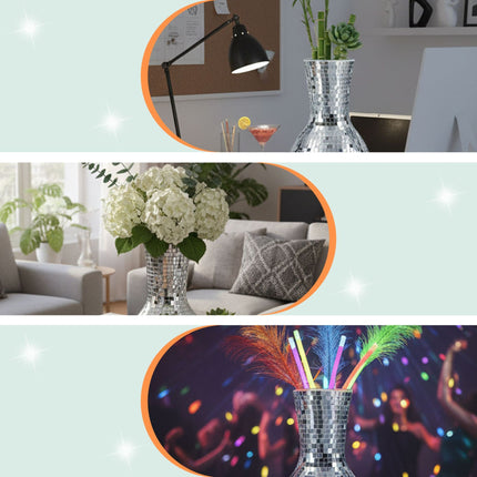 Spiegelmosaik-Vase, 28 cm – Reflektierende Glas-Deko