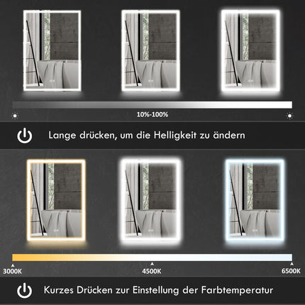 Schwarzer LED-Spiegelschrank - Antibeschlag, 3 Lichtfarben, 50x70 cm