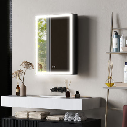 Schwarzer LED-Spiegelschrank - Antibeschlag, 3 Lichtfarben, 50x70 cm
