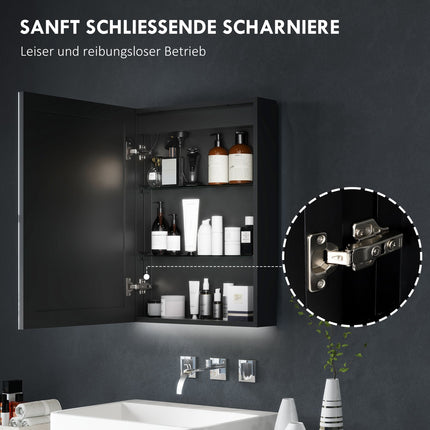 Schwarzer LED-Spiegelschrank - Antibeschlag, 3 Lichtfarben, 50x70 cm