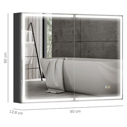 Badezimmerspiegelschrank mit LED, Antibeschlag, Verstellbarem Regal