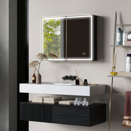Badezimmerspiegelschrank mit LED, Antibeschlag, Verstellbarem Regal