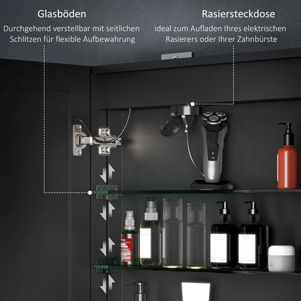 Badezimmerspiegelschrank mit LED, Antibeschlag, Verstellbarem Regal