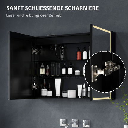 Badezimmerspiegelschrank mit LED, Antibeschlag, Verstellbarem Regal