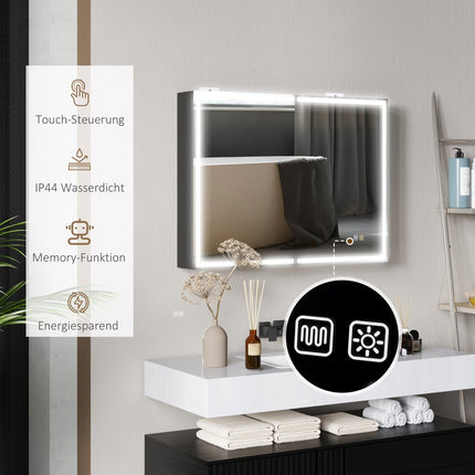 Badezimmerspiegelschrank mit LED, Antibeschlag, Verstellbarem Regal