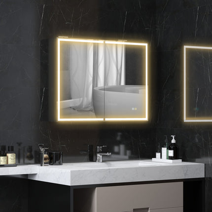 Badezimmerspiegelschrank mit LED, Antibeschlag, Verstellbarem Regal