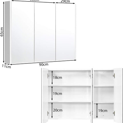 Mirror cabinet with adjustable shelves bathroom mirror cabinet 90 x 11 x 65 cm white