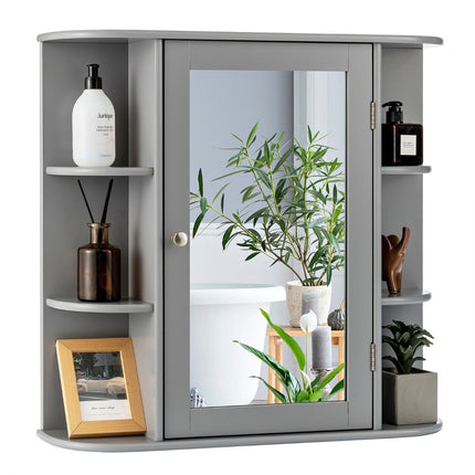 Spiegel Badezimmerschrank Holz Wandschrank für Badezimmer 66 x 16,7 x 63 cm grau