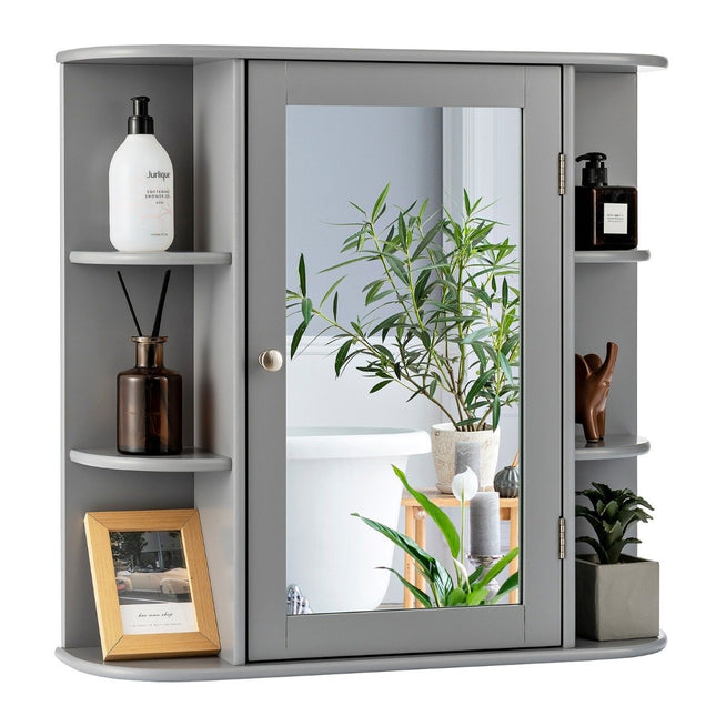 Spiegel Badezimmerschrank Holz Wandschrank für Badezimmer 66 x 16,7 x 63 cm grau
