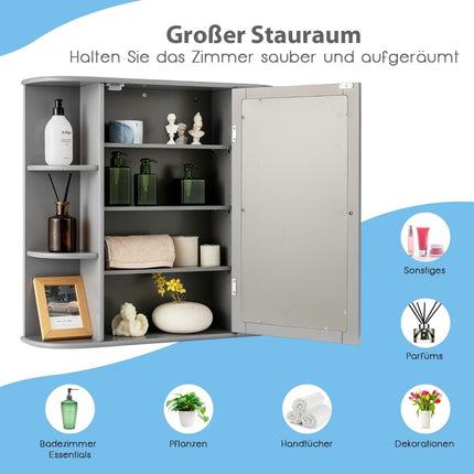Spiegel Badezimmerschrank Holz Wandschrank für Badezimmer 66 x 16,7 x 63 cm grau