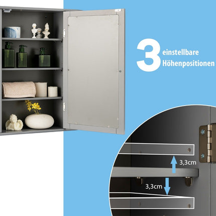 Spiegel Badezimmerschrank Holz Wandschrank für Badezimmer 66 x 16,7 x 63 cm grau