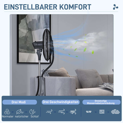 Nebel-Standventilator mit Fernbedienung, Schwarz, 3L Tank
