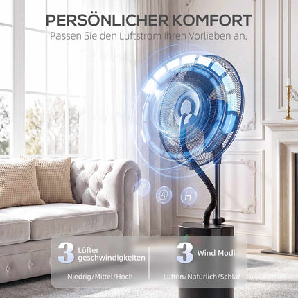 Misting Stand Fan with Remote, 2.3L Tank, 3 Speeds