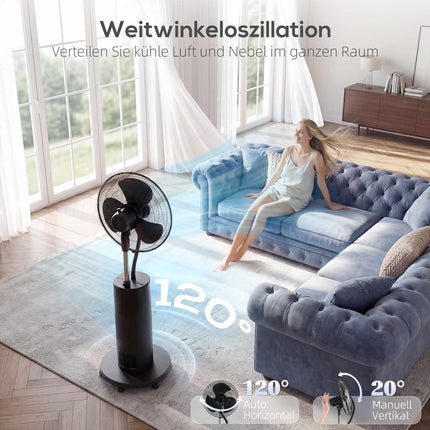 Misting Stand Fan with Remote, 2.3L Tank, 3 Speeds