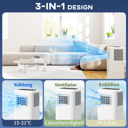 Tragbare Klimaanlage, 9000 BTU, 3-in-1 Kühl- und Entfeuchtungsfunktion