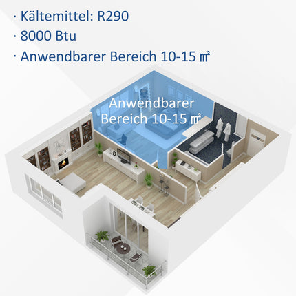 Tragbares 8000 BTU Klimagerät, 4-in-1 mit Fernbedienung