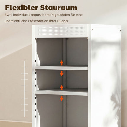 Mobiles Bücherregal mit verstellbaren Einlegeböden, Rollwagen mit 3 Ablagen, Weiß