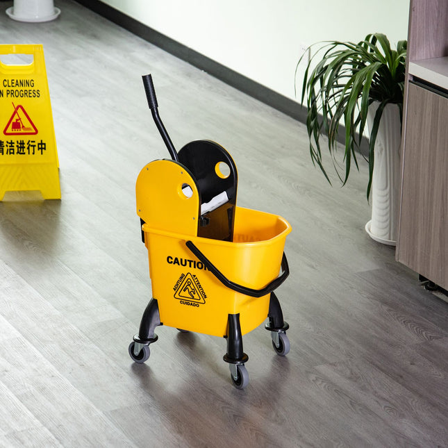 Fahrbarer Putzwagen, gelb, 26L, mit Presse