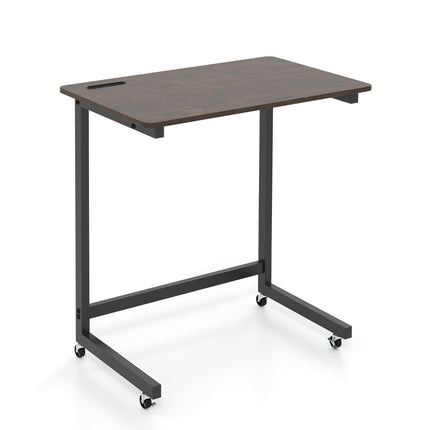 Mobile C-Shaped Side Table with Wheels and Phone Holder