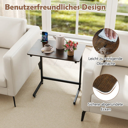 Mobile C-Shaped Side Table with Wheels and Phone Holder