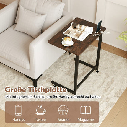 Mobile C-Shaped Side Table with Wheels and Phone Holder