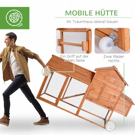 Mobiler Hühnerstall mit Rädern und Legenest - Fichtenholz