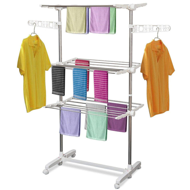 Zusammenklappbarer mobiler Wäscheständer, 3 Ebenen, 80-142 cm verstellbar