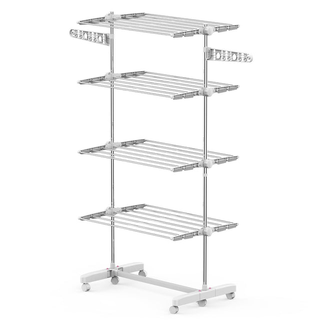 Foldable clothes air tower with drying rack in 4 levels