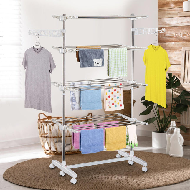 Foldable clothes air tower with drying rack in 4 levels