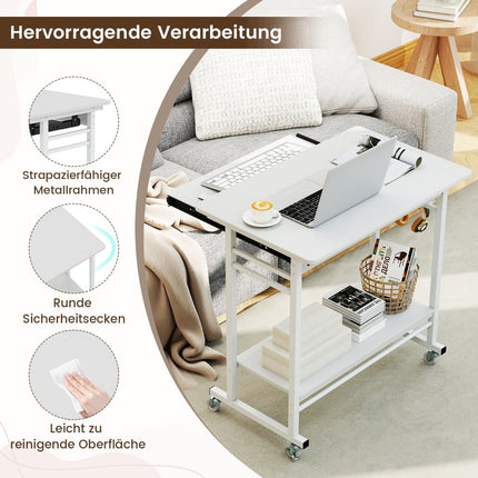 Mobile Computer Desk with Keyboard Tray, White, 80x50x78 cm