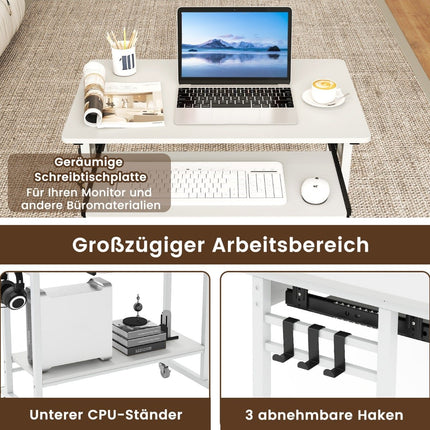 Mobile Computer Desk with Keyboard Tray, White, 80x50x78 cm