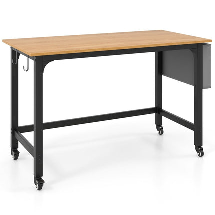 Mobile Desk with Wheels, Storage Bag, Headphone Hook, 120x60x75 cm