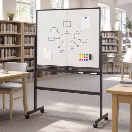 Verrijdbaar dubbelzijdig magnetisch whiteboard op wielen, 120x90 cm