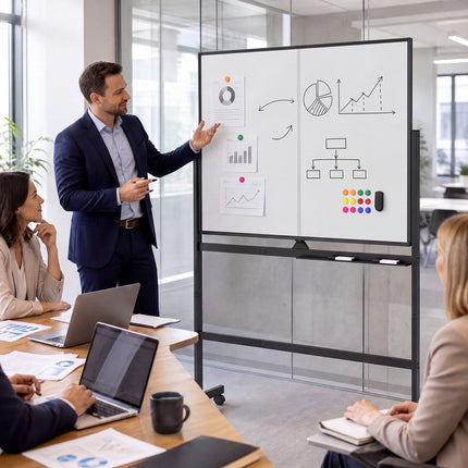 Verrijdbaar dubbelzijdig magnetisch whiteboard op wielen, 120x90 cm