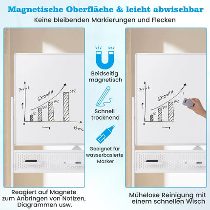Mobiles Whiteboard 120x90 cm, doppelseitig, mit Ständer und Rollen