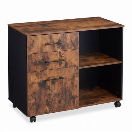 Mobile Drawer Unit with Shelves and Castors - Brown