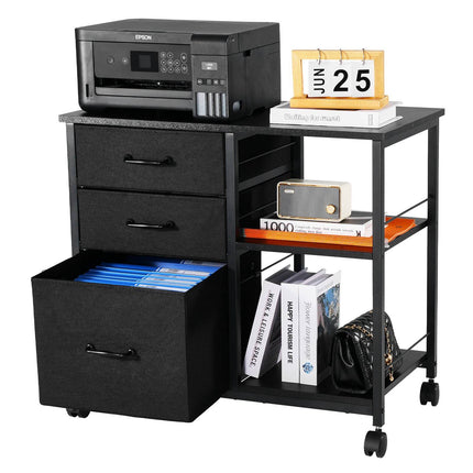 Mobile File Cabinet With Wheels, 3 Drawers, 2 Shelves, Black