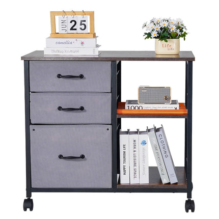 Mobile File Cabinet With Wheels, 3 Fabric Drawers, 2 Shelves