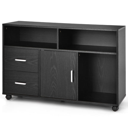 Mobile File Cabinet with 2 Drawers & 3 Shelves, Black MDF