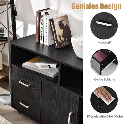 Mobile File Cabinet with 2 Drawers & 3 Shelves, Black MDF