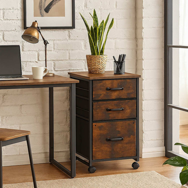Mobile File Cabinet with 3 Drawers, Industrial Style