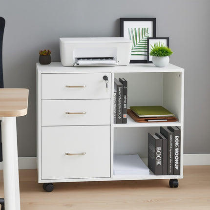 Mobile File Cabinet with 3 Drawers and File Storage