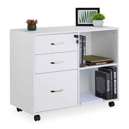 Mobile File Cabinet with 3 Drawers and File Storage