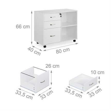 Mobile File Cabinet with 3 Drawers and File Storage